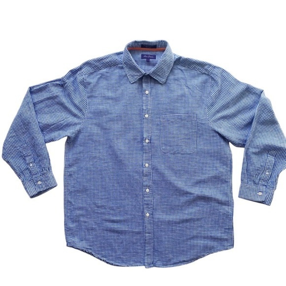 ALAN FLUSSER Mens Large Linen/Cotton Custom Shirt Gingham‎ Pattern